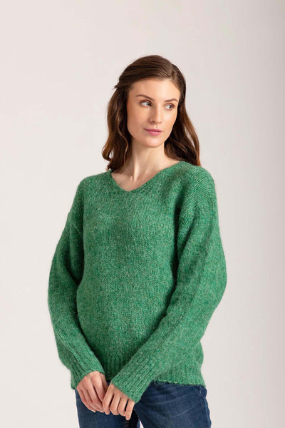 Verdant Green V-Neck Pullover Heavy