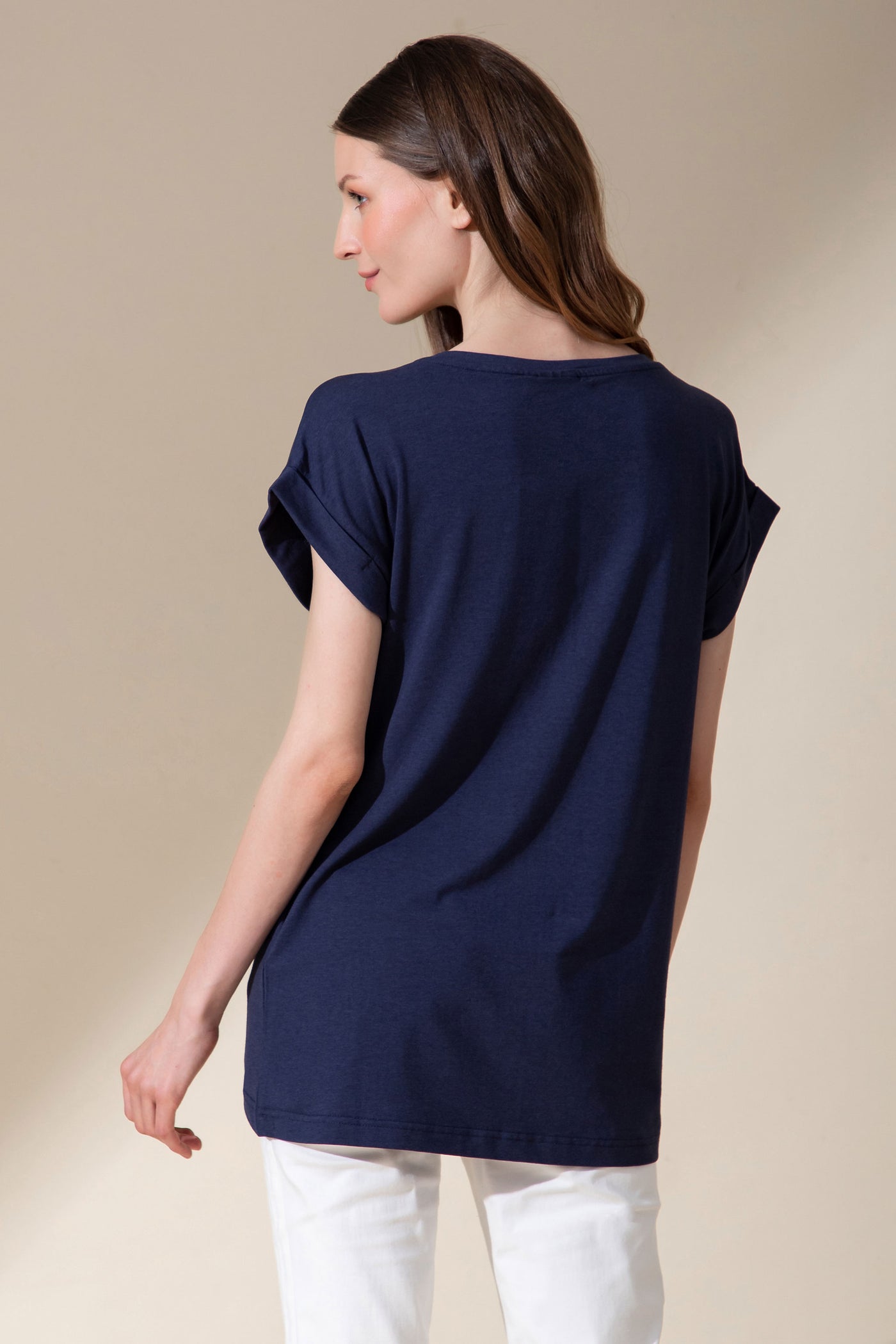 Navy T-shirt with cap sleeve