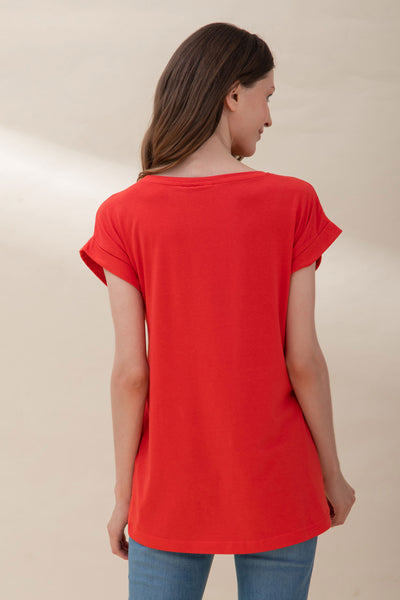 Poinsettia Red T-shirt with cap sleeve
