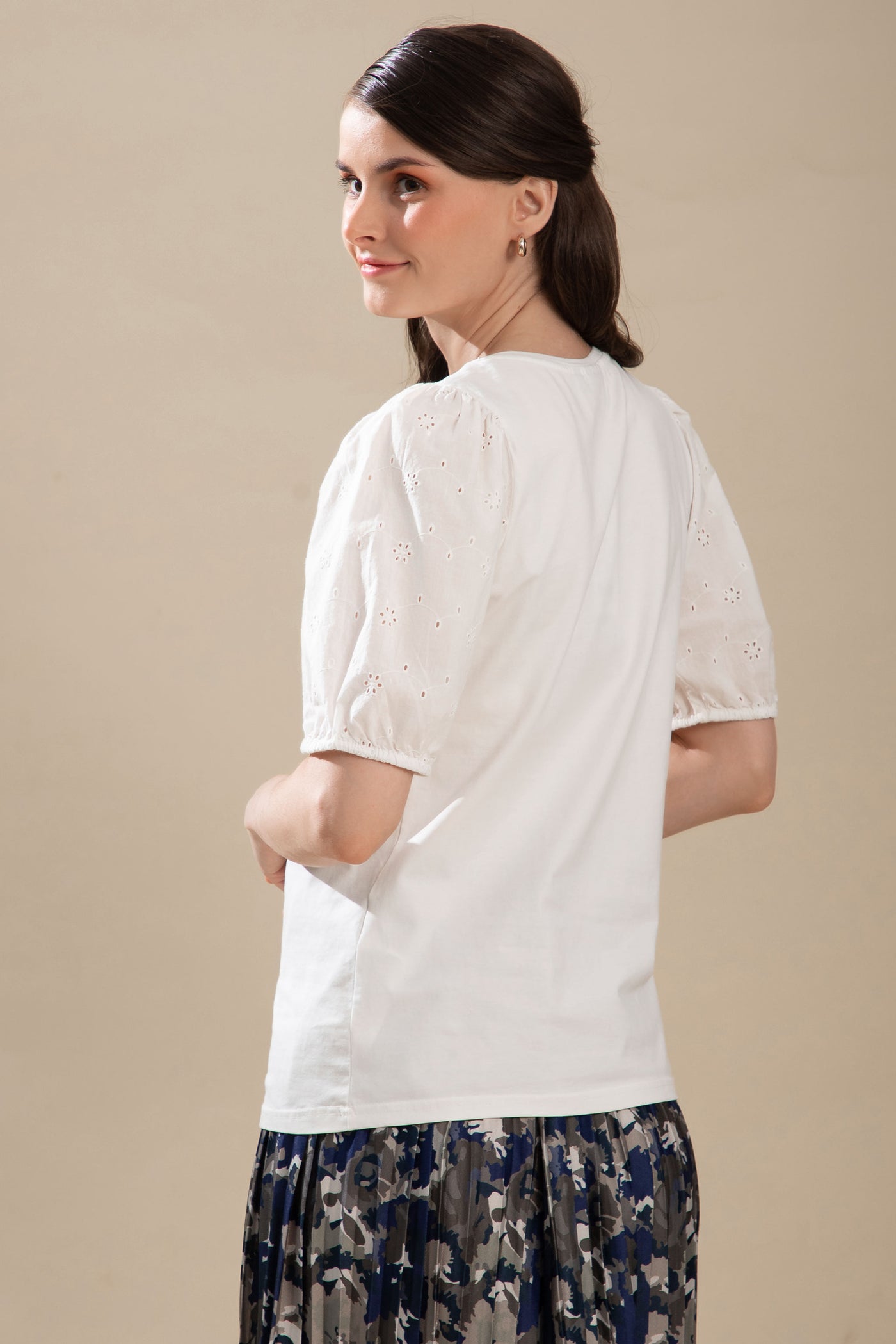 Off White T-Shirt with Embroidered Sleeves