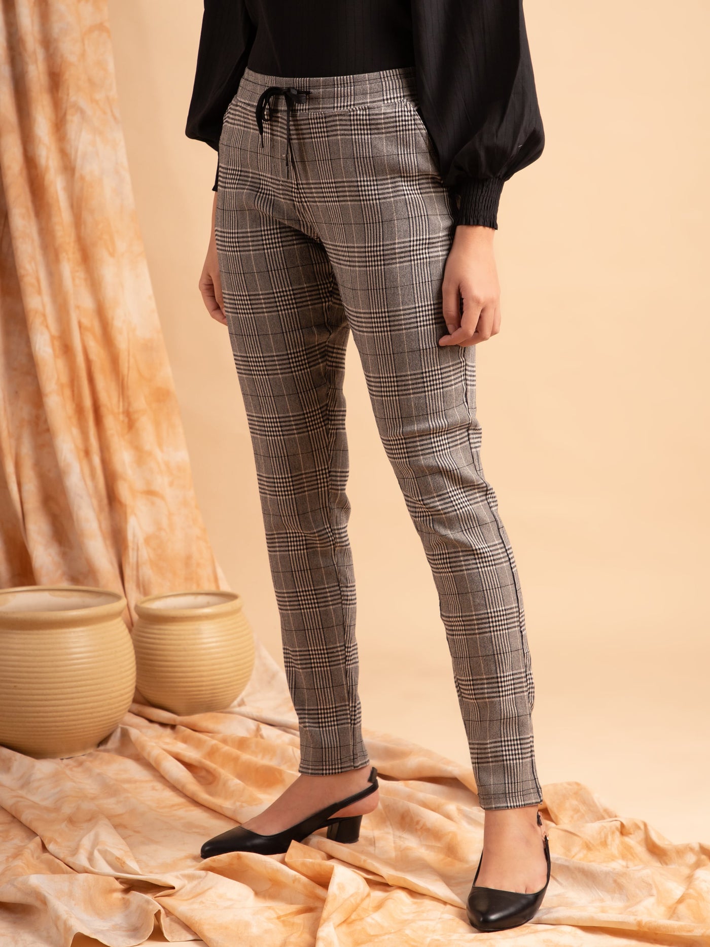 Black and Grey Check Trousers