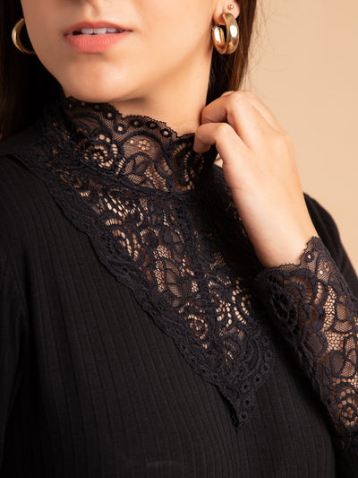 Embroidered Black Top